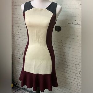 Closet London Women Sleeveless Fit Flare Maroon Cream Pencil Dress Sz. 8…